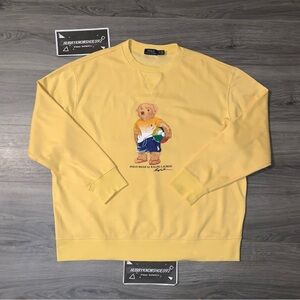 POLO RALPH LAUREN Men Big & Tall Yellow Beach Polo Bear Crewneck Sweatshirt 3XB